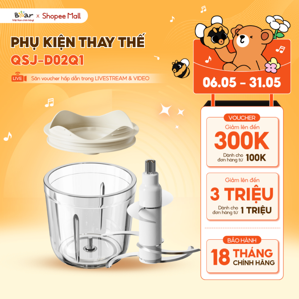 Ảnh Phụ Kiện Máy Xay Ăn Dặm D02Q1 Bear Cối Xay & Nắp Lưỡi Dao Xay Sắc Bén Máy Xay Mini Thực Phẩm Cho Bé 0.6L 1