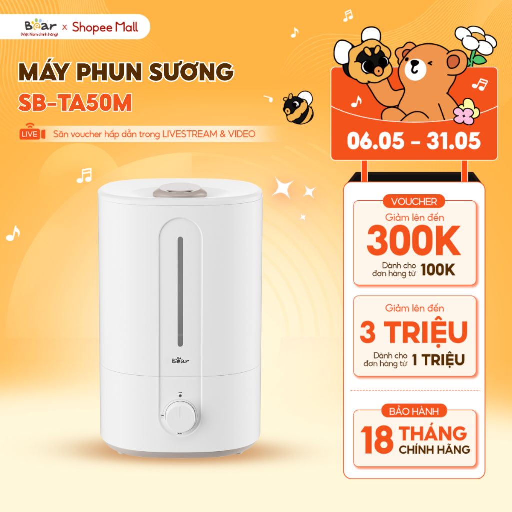 Ảnh Máy Phun Sương Tạo Ẩm Bear Máy Tạo Độ Ẩm Phun Sương 2 Chế Độ Máy Phun Sương Làm Mát Máy Xông Dung Tích 5L SB-TA50M 1