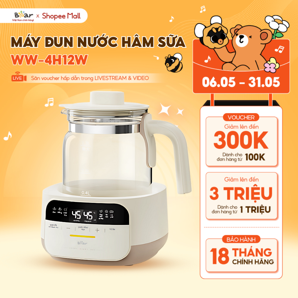 Ảnh Máy Đun Nước Và Hâm Nước Pha Sữa BEAR Máy Hâm Sữa Dung Tích 1.3L Máy Pha Sữa Rã Đông Sữa Mẹ Bình Nấu Nước Pha Sữa 5H12N 1