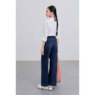 Quần Jean Ống Rộng Nữ LAMER FASHION Dáng Ống Rộng Diễu Chỉ Xanh Đậm Cá Tính Trẻ Trung V64J24Q019