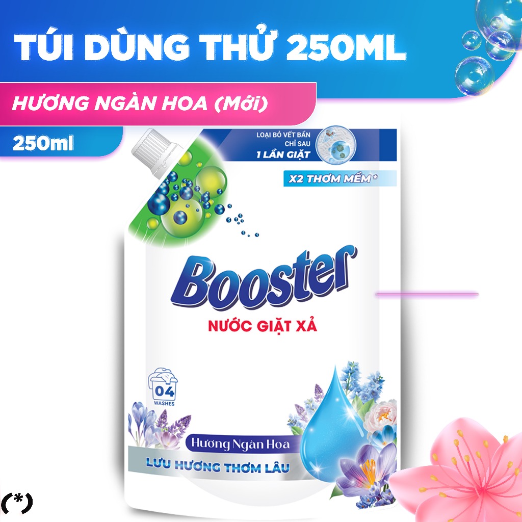 [250ML] Túi 250ml Nước Giặt Booster Hương Ngàn Hoa, Lưu Hương Dài Lâu, Túi Nước Giặt Mini, Nhỏ Gọn, Tiện Lợi
