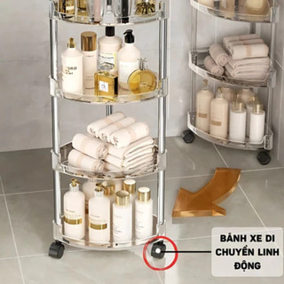 Kệ Góc Nhà Tắm Trong Suốt MAISON Có Bánh Xe Linh Hoạt, Giá Để Đồ Nhà Vệ Sinh Có Khe Thoát Nước Đựng Đồ Đa Năng