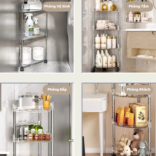 Kệ Góc Nhà Tắm Trong Suốt MAISON Có Bánh Xe Linh Hoạt, Giá Để Đồ Nhà Vệ Sinh Có Khe Thoát Nước Đựng Đồ Đa Năng