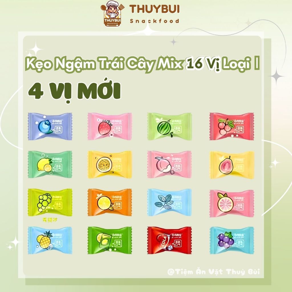 (Full 16 Vị) 500G Kẹo Ngậm Trái Cây Không Đường Vitamin C Thơm Miệng, Kẹo Ngậm Mix Vị 16 Vị, Kẹo Play More Bạc Hà