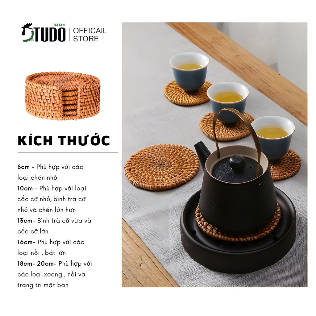 Lót Ly cách nhiệt TUDORATTAN - Lót cốc VIntage Decor, Thảm Decor Bàn Trà , Quán Cafe