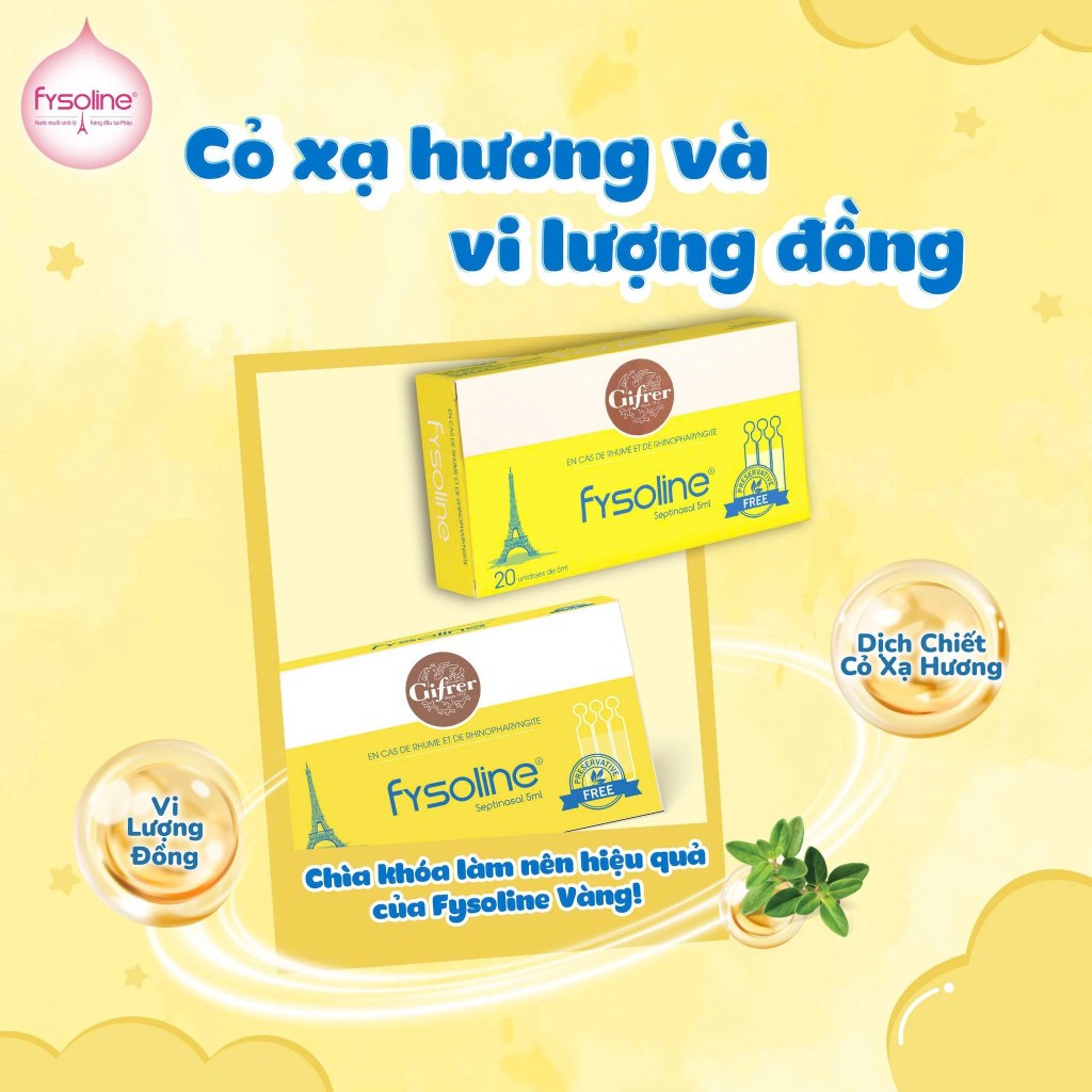 (Date T4.2027) Nước Muối Sinh Lý Kháng Khuẩn Pháp FYSOLINE Hỗ Trợ Giảm Viêm Mũi Hộp 20 Ống x 5ml