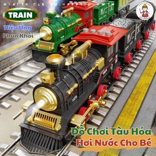 Đồ Chơi Tàu Hỏa Hơi Nước Với Nhiều Toa Tàu Kích Thước Lớn Có Hiệu Ứng Nhả Khói Có Đèn Và Nhạc Đồ Chơi Thông Minh Cho Bé