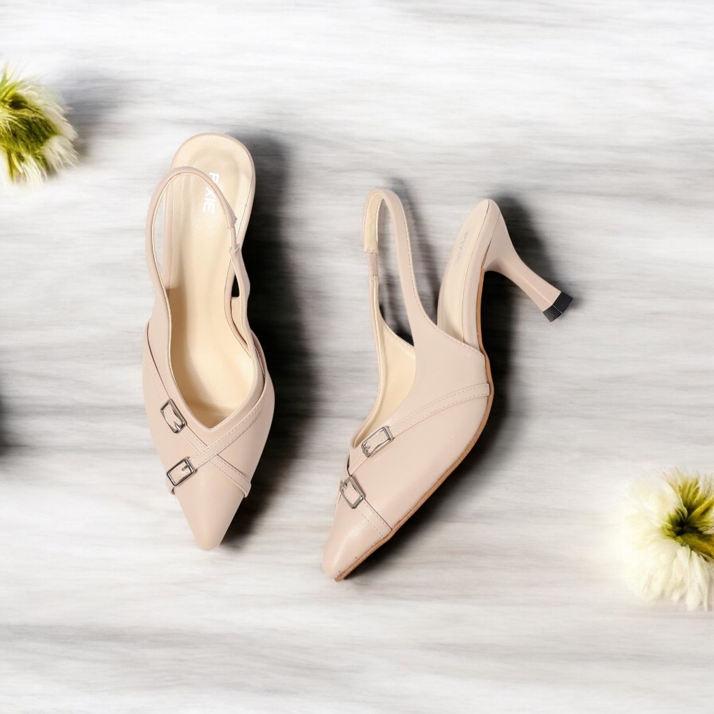[XẢ KHO] [Form nhỏ] Giày Slingback Gót 7 Phân Phối Khoá Chéo Pixie H395