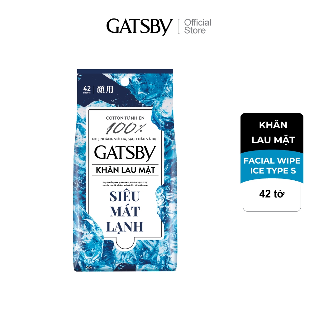 Ảnh Khăn lau mặt GATSBY Facial Wipes Ice Type S 100% cotton sạch da siêu mát lạnh 42 tờ 1