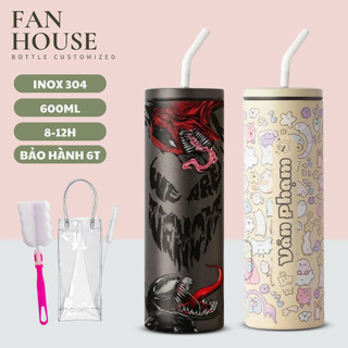 Ly giữ nhiệt Iced Americano 600ml cốc giữ nhiệt inox khắc tên, Fan House tặng ống hút inox, cọ rửa bình