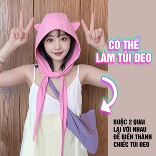 Mũ Trùm Đầu Tai Mèo Chống Nắng Nữ Dễ Thương Có Dây Buộc Thời Trang - Kho sỉ gia dụng alulu