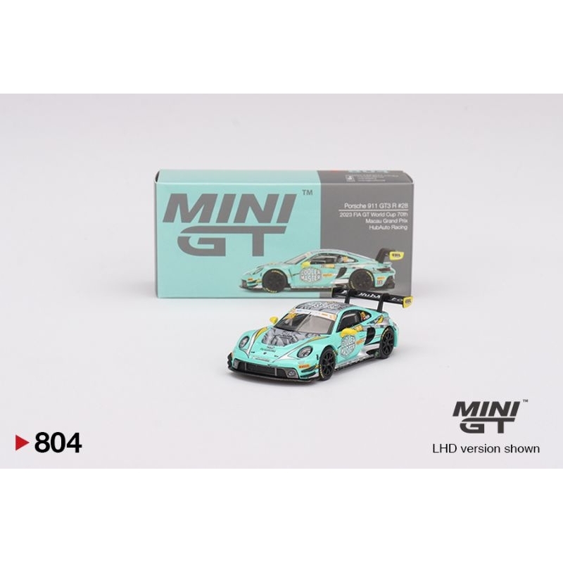Mini GT 1:64 Porsche 911 GT3 R #28 HubAuto Racing – 2023 Macau Grand Prix Limited Edition (Diecast Model #804)