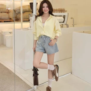 Quần short jean nữ GILLEE cạp cao dáng rộng, quần jean ngắn trẻ trung mặc hè siêu mát FQJ046