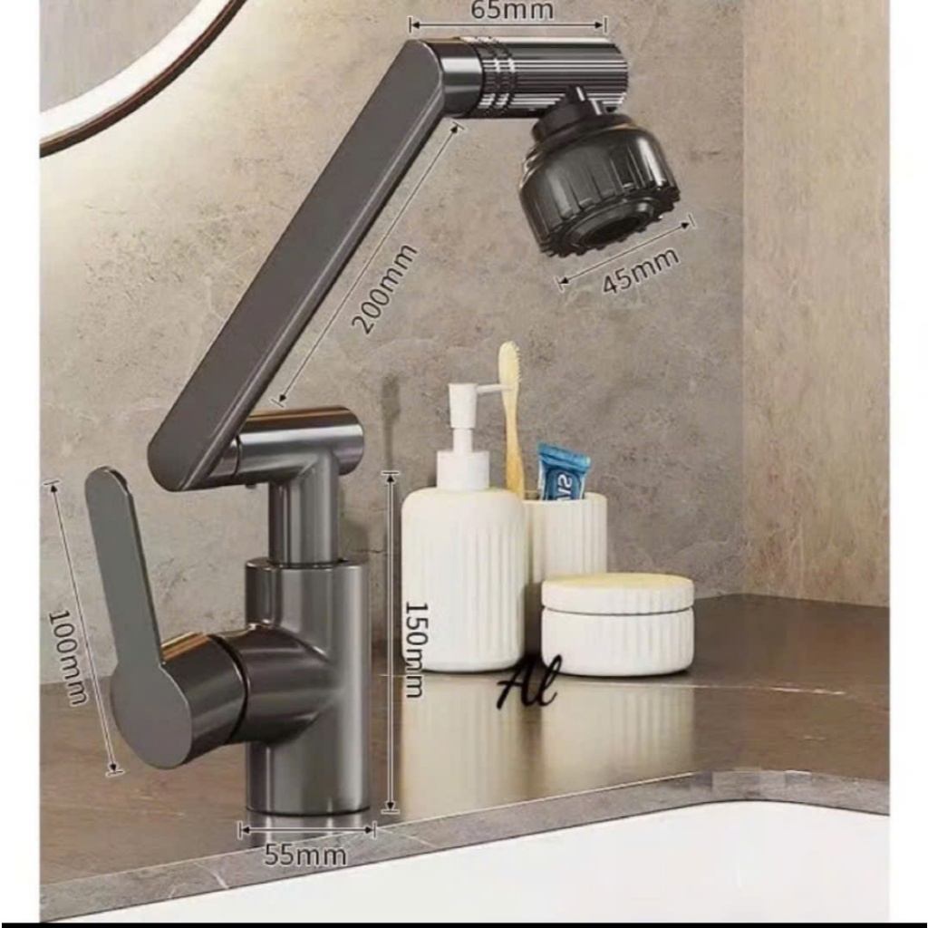 Bộ Vòi Rửa Mặt, Vòi Rửa Tay Lavabo Đầu Xoay 720 Độ Thông Minh Vòi Nước Nóng Lạnh 2 Chế Độ Xả
