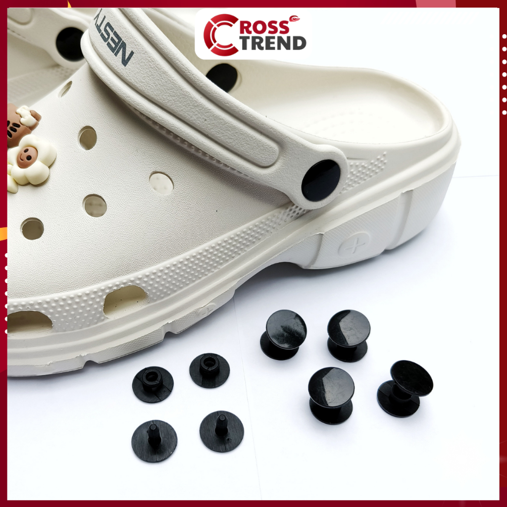 Nút gắn quai dép NESTY, TIPONO, Bộ chốt khóa cài thay thế cho quai dép crocs nhựa PVC CROSS TREND