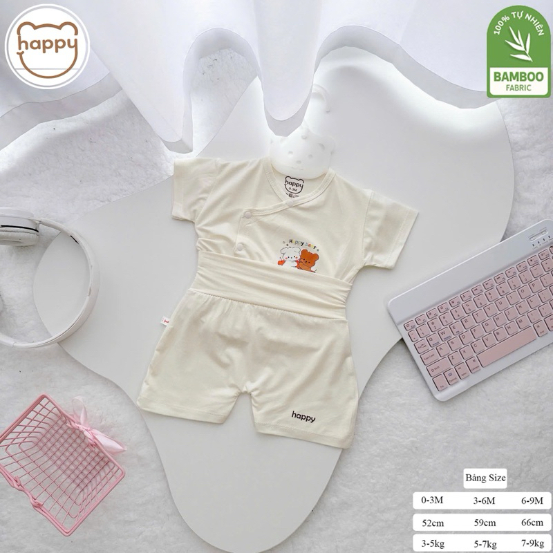 (LPCT 16) (FORM NHỎ) Combo 2-3-5 Bộ quần áo cộc Happy Kids màu kem chất petit quần cạp cao cho bé 0-9m (2.8-8kg)