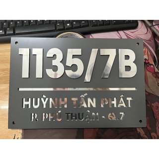 Biển số nhà. Bảng số nhà.Nền alu phũ nhôm xám đậm , số nổi. cao cấp ngoài trời