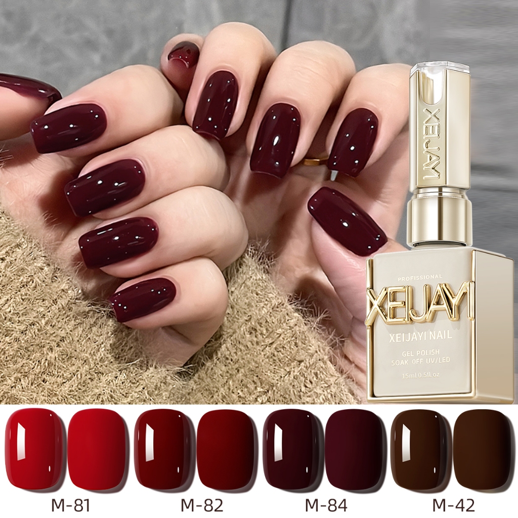 XEIJAYI loạt sơn móng tay màu đỏ mới 4 màu bóng thích hợp cho việc làm móng tay DIY