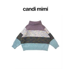 CANDI MIMI Áo len cổ cao đan màu - Phong cách Hàn Quốc