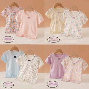 Combo 2 Áo cotton bé gái, áo cộc tay cao cấp thông hơi kháng khuẩn cho bé, áo thun bé gái 8-30kg