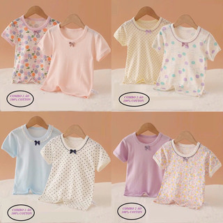 [N02 Hàng Xuất Nhật] Combo 2 Áo cotton bé gái, áo cộc tay cao cấp thông hơi kháng khuẩn cho bé, áo thun bé gái 8-30kg