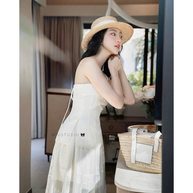 MIU.STUDIO • Đầm 2S phối tơ thiết kế dáng dài mặc đi biển, Váy nữ cúp ngực phối chân xẻ tà tiểu thư