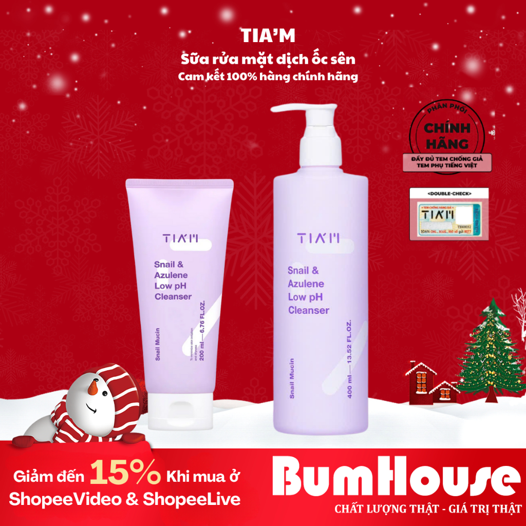 Sữa rửa mặt làm sạch da, cấp ẩm da pH thấp TIAM Snail & Azulene 200ml ...