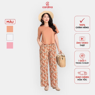 5BCD02 Set đồ nữ CARDINA áo thun suông basic phối quần dài hoạ tiết velo trẻ trung 5BCD02