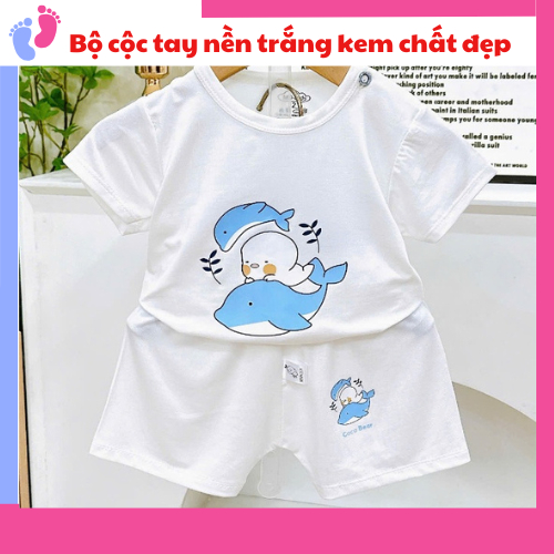 Bộ cộc tay nền trắng kem cho bé chất thoáng mát bé 5-15kg giặt tay và máy thoải mái saubabi