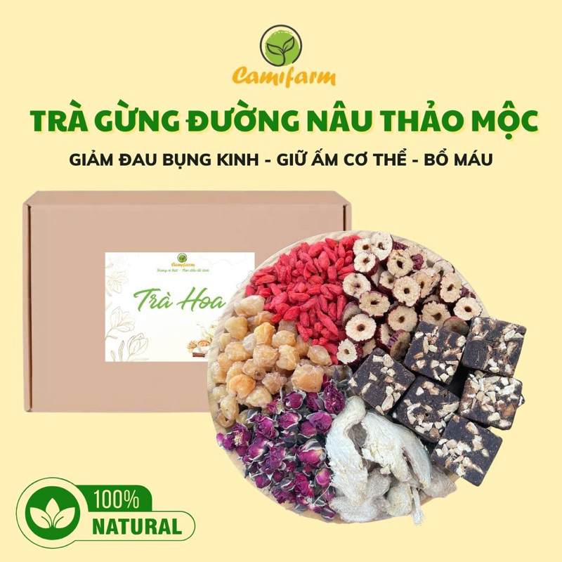 Ảnh Trà gừng đường nâu thảo mộc Camifarm, bổ máu, giữ ấm cơ thể, đẹp da, giảm đau bụng kinh, tăng huyết áp 1