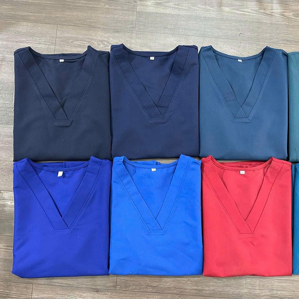 Bộ Scrubs Vbác sĩ spa vải Cotton lạnh hàn cao cấp Cổ Tim Màu Hồng, Mềm mại, Thấm Hút Mồ Hôi, Co Giãn