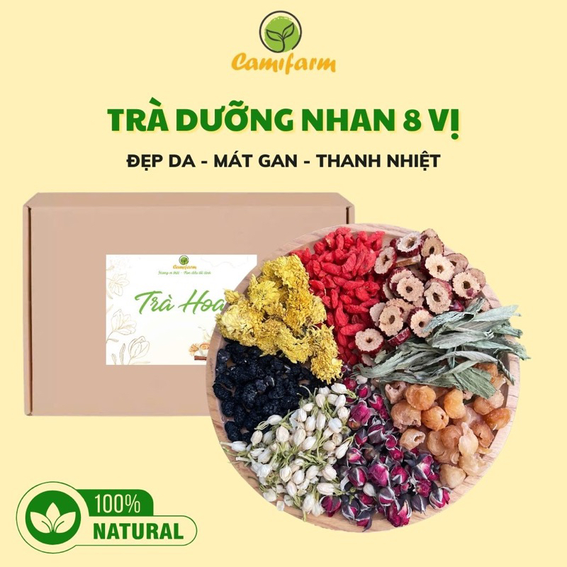 Ảnh Trà Dưỡng Nhan 8 Vị Camifarm (Hộp 30 gói) Đẹp Da, Thanh Nhiệt, Mát Gan, An Thần Ngủ Ngon 1