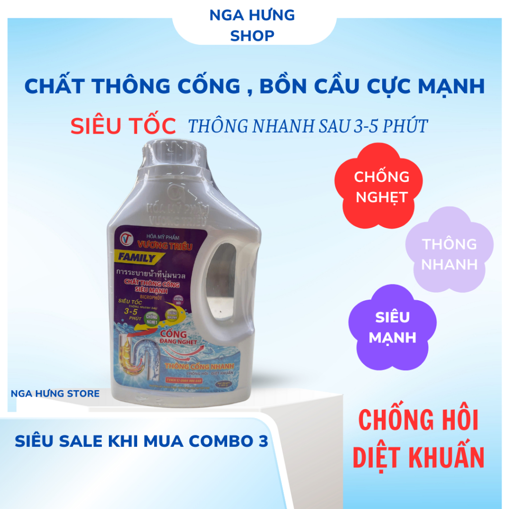 Dung Dịch Thông Tắc Cống , Bồn Cầu -Vương Triều, FAMILY 800g , Xử Lý Tắc Nghẹt Và Làm Sạch Đường Ống