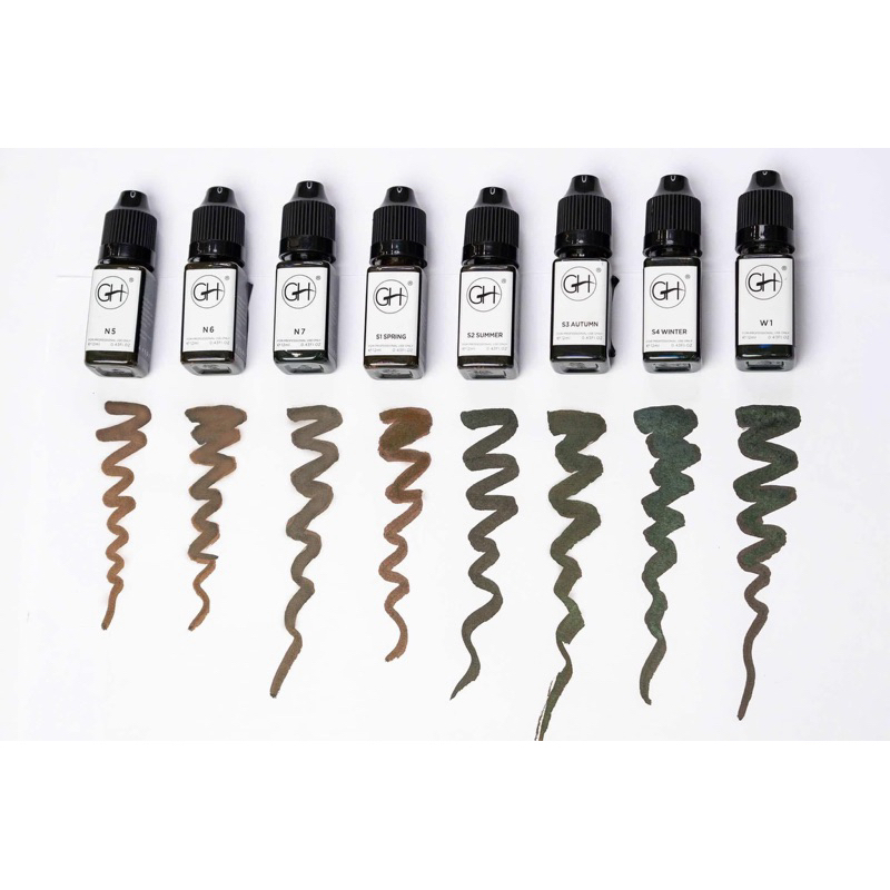 Mực GH Chuyên HairStrokes Tạo Sợi Bằng Máy, Phun Rải Hạt Chân Mày, mực phun mày, môi_chai chiết 5ml, full 10ml