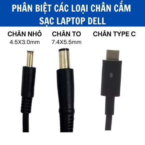 Sạc Laptop DELL Oval Chân To/ Nhỏ - Sạc DELL Type C - Sạc máy tính DELL 65W 90W 130W - Cục sạc Laptop Dell New 100%