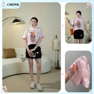 Set ( Áo Thun Hồng + Chân Váy Ngắn ) Áo Phông Nữ Chepol Unisex, Cổ tròn, Tay ngắn, Chất Cotton Co Dãn 2 Chiều CP_x6955