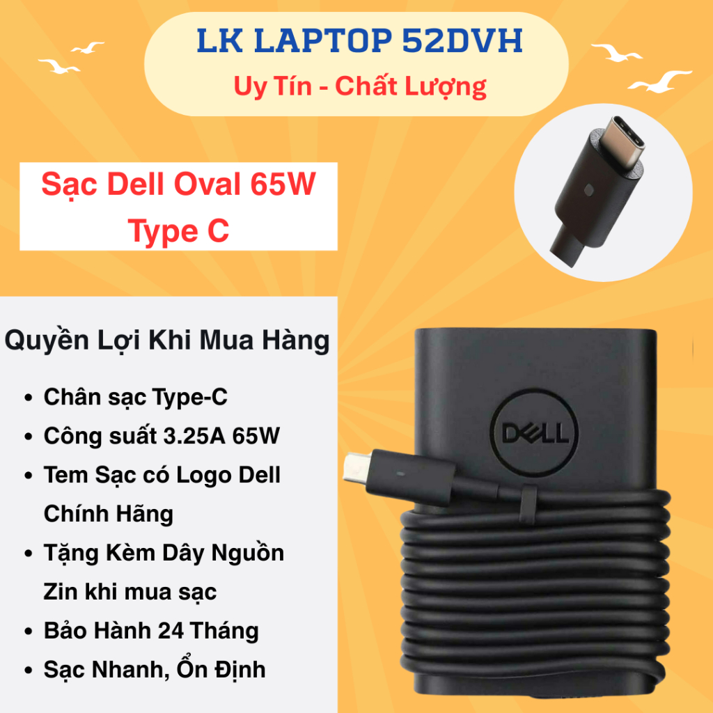 Sạc Laptop DELL Oval Chân To/ Nhỏ - Sạc DELL Type C - Sạc máy tính DELL 65W 90W 130W - Cục sạc Laptop Dell New 100%