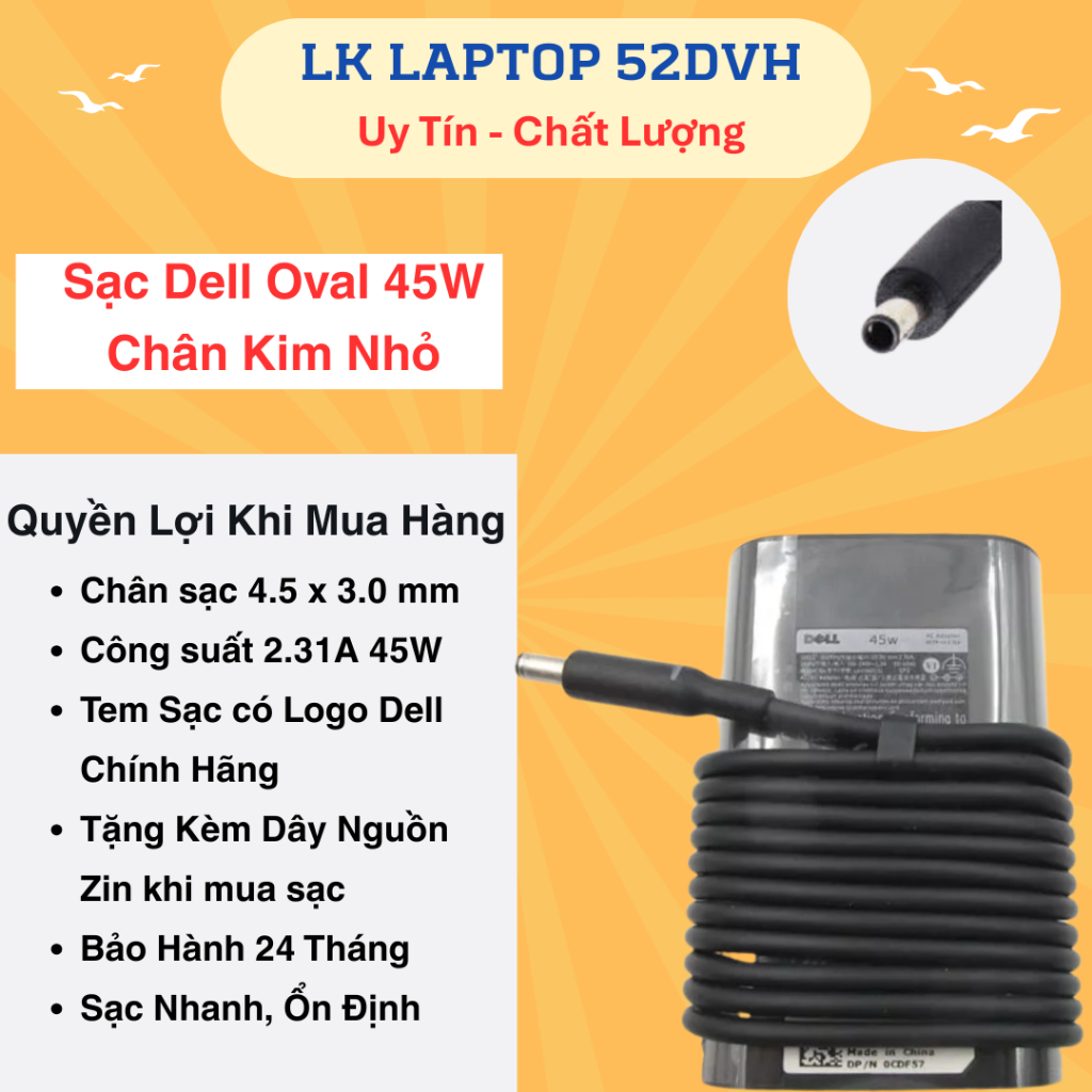 Sạc Laptop DELL Oval Chân To/ Nhỏ - Sạc DELL Type C - Sạc máy tính DELL 65W 90W 130W - Cục sạc Laptop Dell New 100%