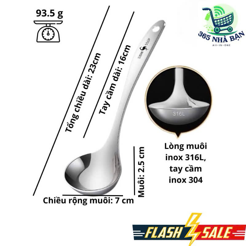 Muôi canh muỗng canh vá canh inox 316L cao cấp sáng bóng SSGP, đạt ...