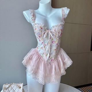 V40 Váy Ngủ Nữ Thiết Kế Hoa Ren Mềm Mại Có Đệm Dáng Ngắn Hở V3 Kèm Quần Chip Phương Linh Underwear