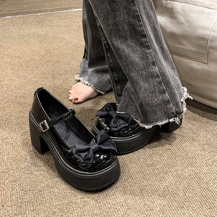 🔥Còn hàng🔥Lấy lùi 1 size-Giày búp bê nữ đế cao 9p,Giày búp bê nơ 9cm,đen và trắng(size35-40)