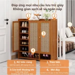 Tủ giày gỗ tre cửa mây đan Kệ chứa đồ nhiều tầng​ Tủ để giày dép thông minh nhiều ngăn Tủ tích trữ — ảnh 7