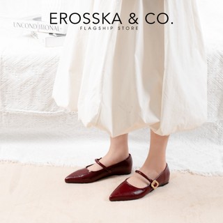 Erosska - Giày búp bê nữ mũi nhọn phối quai ngang kiểu dáng đơn giản cao 2cm màu đỏ đô  - EL077