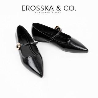 Erosska - Giày búp bê nữ mũi nhọn phối quai ngang kiểu dáng đơn giản cao 2cm màu đỏ đô  - EL077