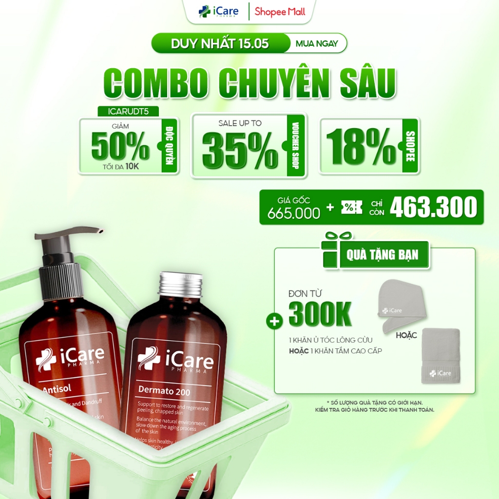 Ảnh Combo Dermato 200 & Dầu Gội Sạch Gàu Antisol | Thương Hiệu iCare Pharma | Hỗ Trợ Phục Hồi Tóc Hư Tổn, Ngăn Ngừa Rụng Tóc 1