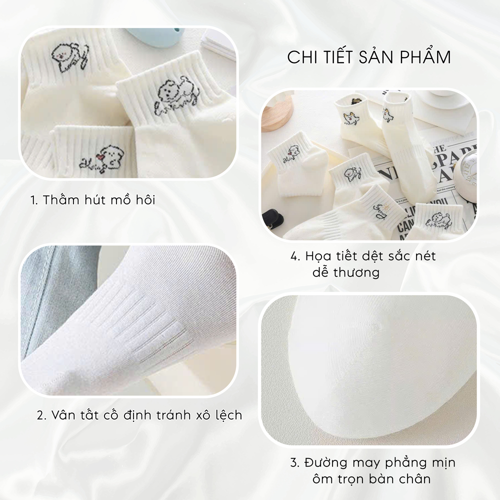 Tất vớ cổ thấp set 5 đôi phong cách Hàn Quốc, chất liệu mềm mịn co giãn 4 chiều - Ekiu Shop