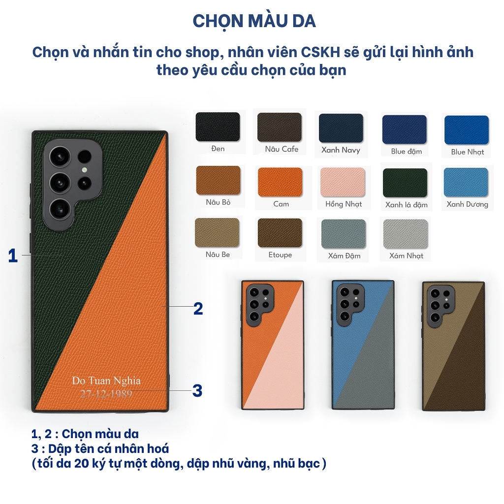 Ảnh Ốp lưng Samsung thủ công da epsom cao cấp phối màu, viền TPU chống sốc OP104 Bụi Leather 2