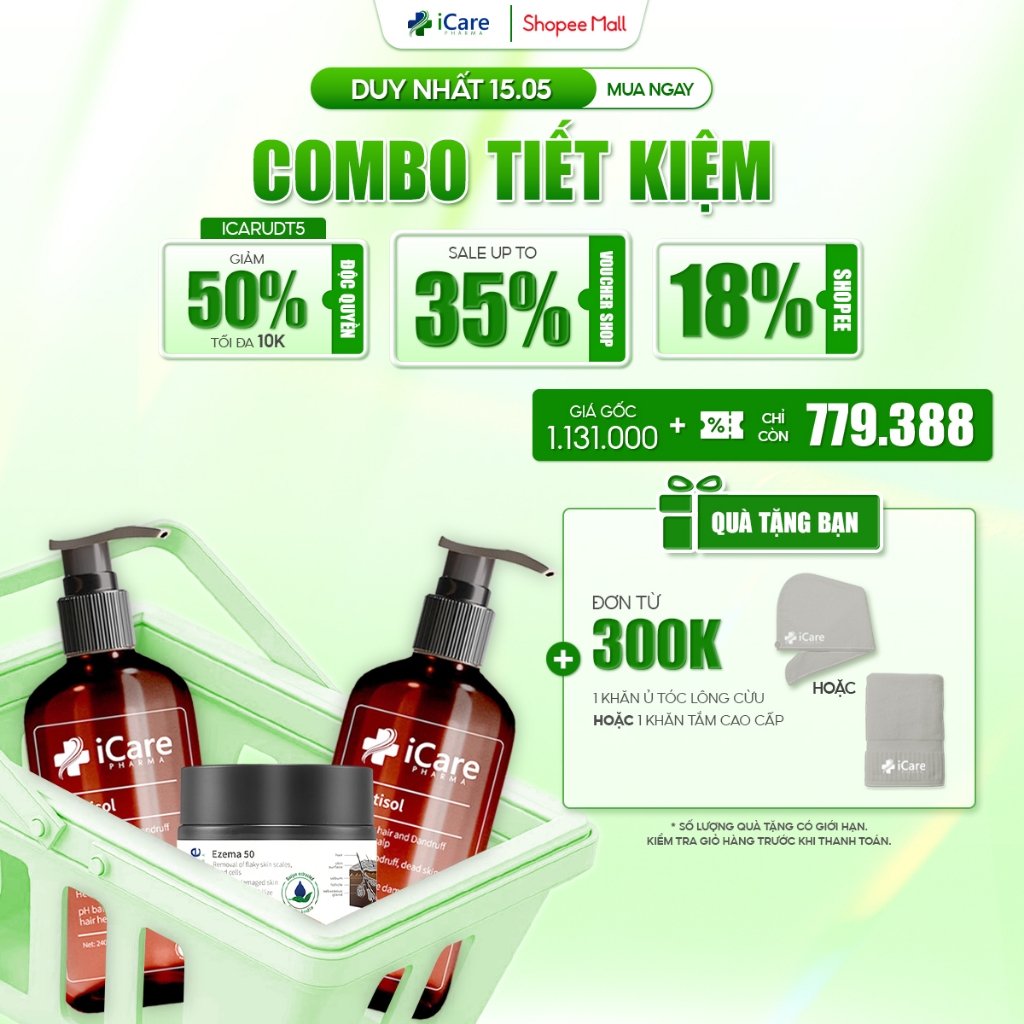 Ảnh Combo 02 Dầu Gội Sạch Gàu Antisol & 01 Ezema 50 | Thương Hiệu iCare Pharma | Hỗ Trợ Trị Gàu, Nấm Da Đầu Lâu Năm Dai Dẳng 1
