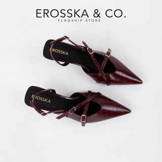 Erosska - Giày cao gót nữ mũi nhọn hai dây mảnh ngang phối khóa cao 5cm màu đỏ đô - EH065