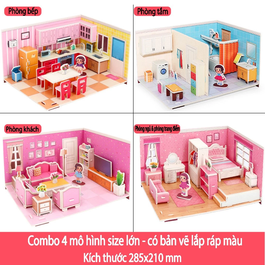 Size to Combo 4, 5, 6 bộ mô hình 3D bìa xốp lắp ráp thông minh, đồ chơi lắp ghép hình 3D nhiều chủ đ